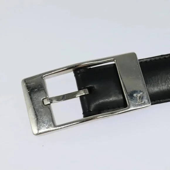 LOUIS VUITTON Belt Leather 29.9""""""""-34.3"""""""" Black Silver M9831 LV A... - Picture 13 of 16
